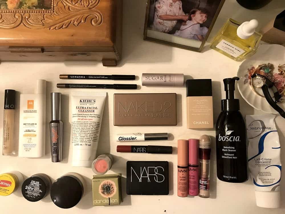 travel beauty products and makeup